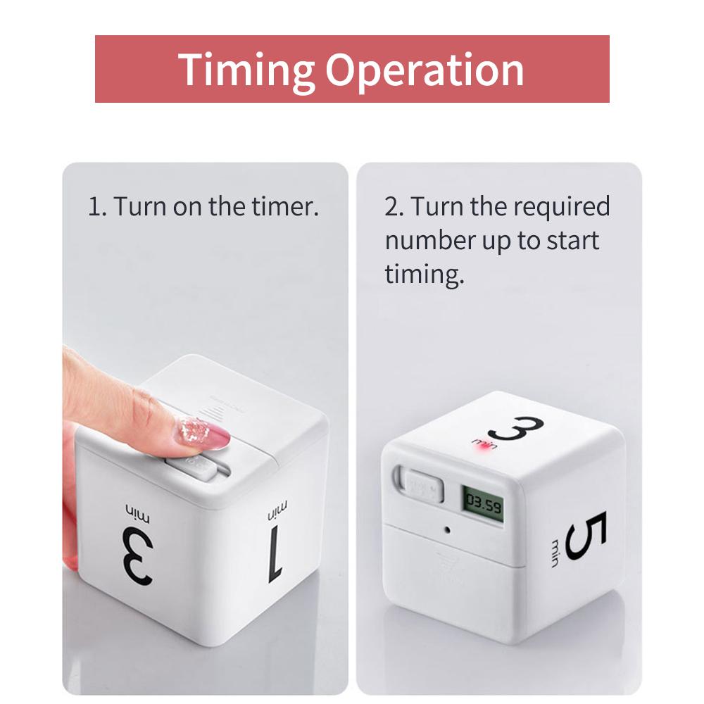 Portable Cube Timer Digital Kitchen Timer Countdown Alarm 15-20-30-60 Minutes Flip Timing with Digital Display Time