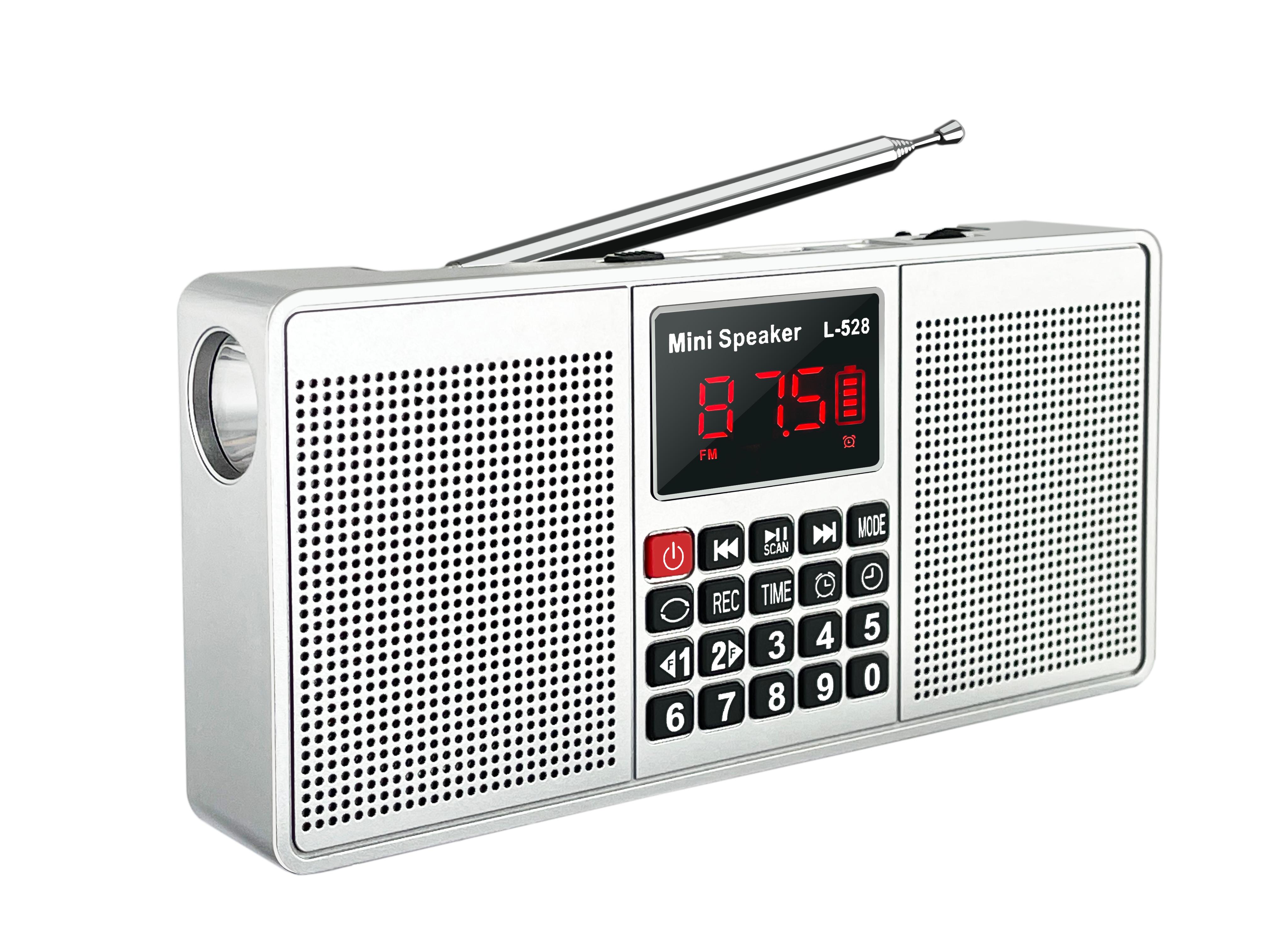 Loa Radio Stereo Đa Chức Năng L-528 có Bluetooth AM FM TF USB Rảnh Tay Đầu Ghi AUX Đèn Pin Đồng Hồ Báo Thức Loại C Màu sắc: Xám