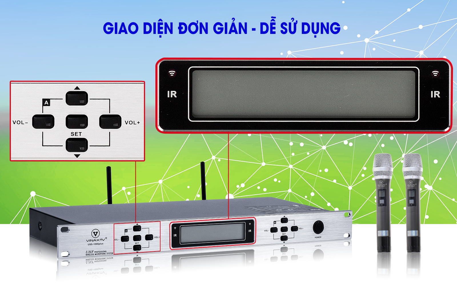 Micro Không Dây VinaKTV USS 1000 Plus - Hàng Chính Hãng