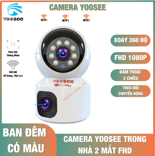 CAMERA Yoosee 2 MẮT TRONG NHÀ 4MP KẾT NỐI WIFI, XOAY 360 ĐỘ, ĐÀM THOẠI 2 CHIỀU - Hàng Chính Hãng