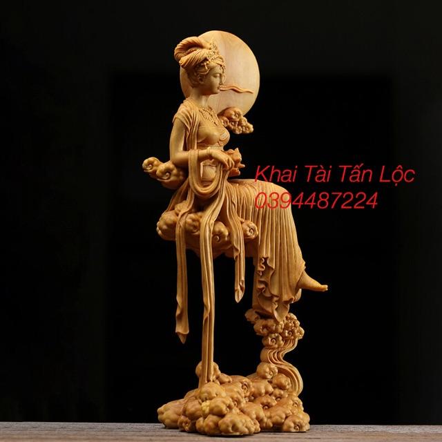 Tượng Tiên Nữ Hằng Nga gỗ hoàng dương phong thủy cao 18 cm