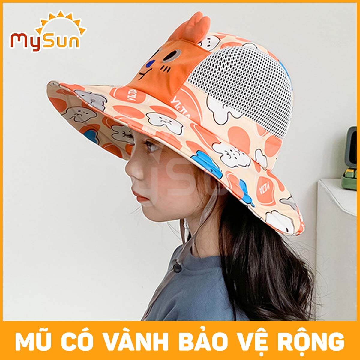 Nón mũ chống che nắng cho bé gái, trai vành rộng vải lưới thoáng khí MySun