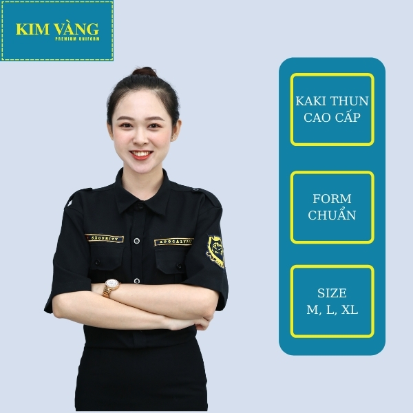 Áo bảo vệ nam nữ đồng phục an ninh tay ngắn chất liệu Kaki thun - Màu đen mẫu 03