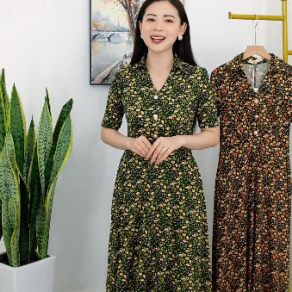 Đầm Trung Niên Cho Mẹ Dáng Xòe LYBEE LV723 Chất Thun Lụa Sữa Cao Cấp