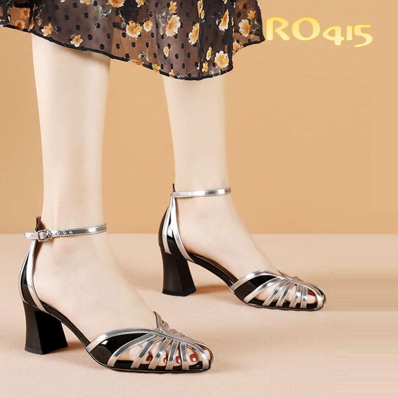 Sandal cao gót nữ, phối màu cao cấp ROSATA RO415 cao 7p - Vàng, Bạc - HÀNG VIỆT NAM - BKSTORE