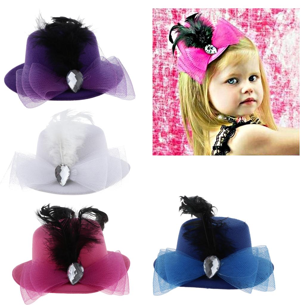 Kids Girls Hats Fascinators Baby Mini Top Hat Hair Clips Style 3-Rose