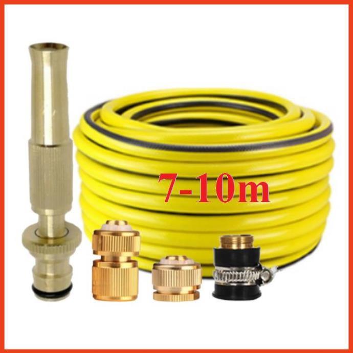 Bộ dây vòi xịt nước rửa xe, tưới cây . tăng áp 3 lần, loại 7m, 10m 206587 đầu đồng, cút đồng