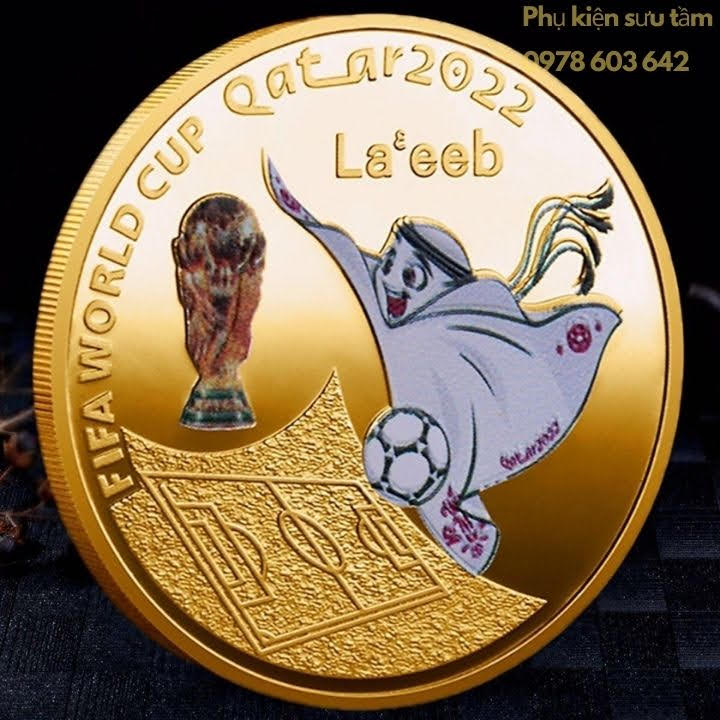 Xu Lưu Niệm World Cup 2022 In Màu, đường kính: 4cm, màu vàng - SP005993