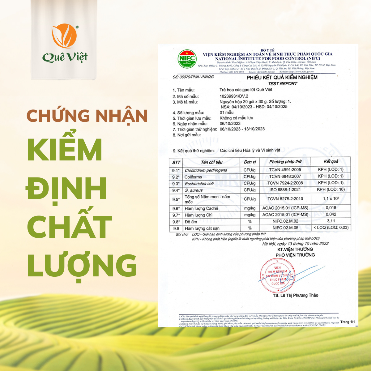 Combo 2 hộp Trà hoa cúc gạo lứt Quê Việt + bình đựng nước thanh nhiệt, ngủ ngon, điều hoà huyết áp (2 hộp x 600gr/hộp)