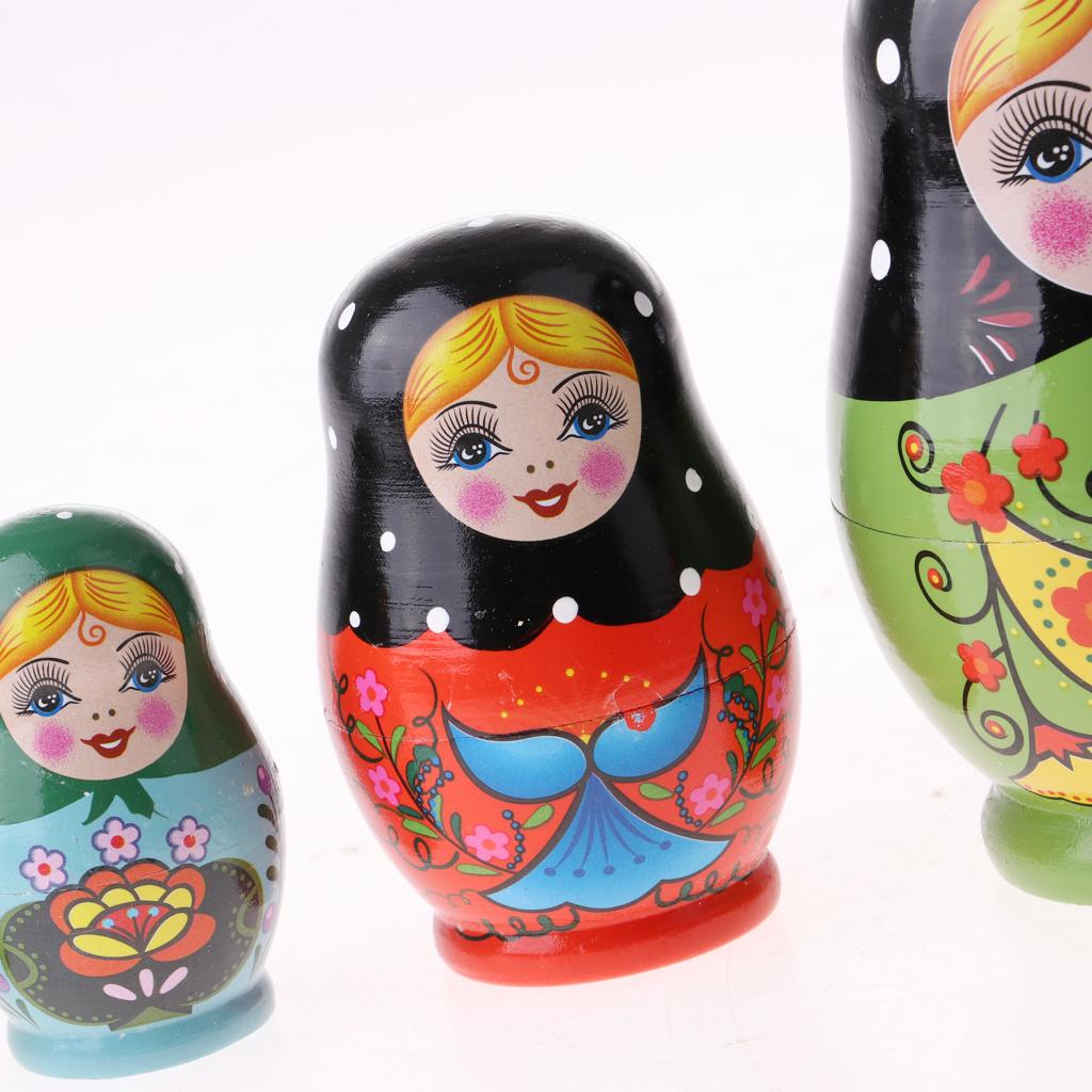 5PCS Painted Girl Wooden Russian Nesting Dolls Babushka Matryoshka Toy Craft
