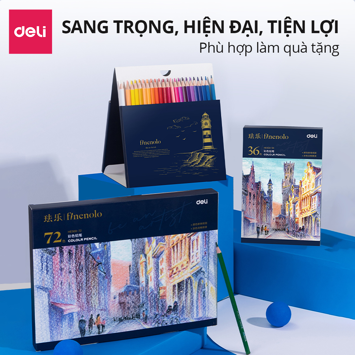 Hộp Bút Chì Màu Gốc Dầu Cao Cấp Deli - 36/48/72 Màu Tươi Đậm Tô Vẽ Tranh Phác Thảo Học Sinh Tới Chuyên Nghiệp