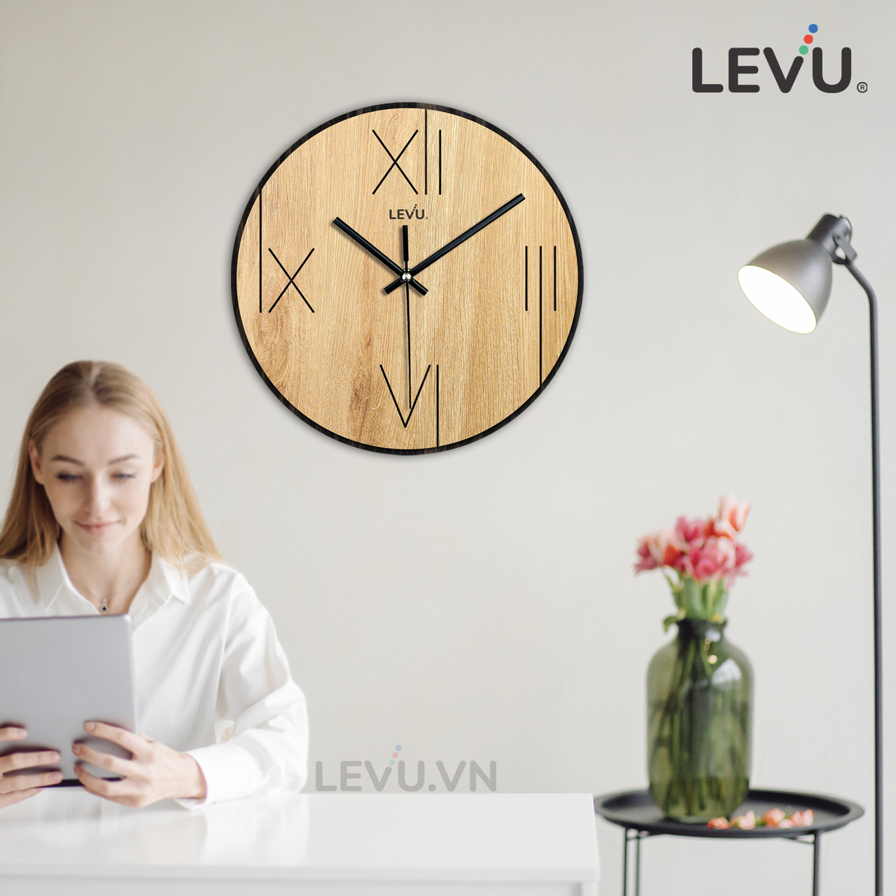 Đồng Hồ Treo Tường decor LEVU DH14 trang trí quán cafe trà sữa