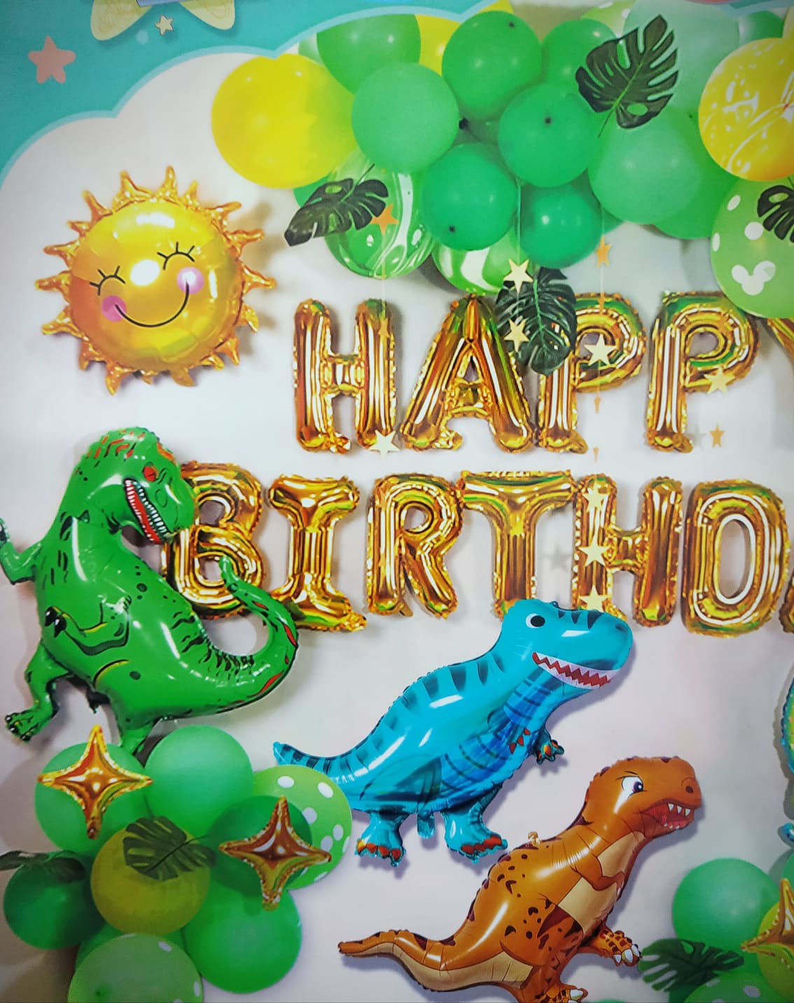 Set bong bóng trang trí sinh nhật, sự kiện cho bé chủ đề Khủng long trong Rừng xanh