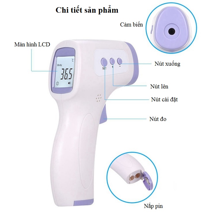 Nhiệt kế hồng ngoại đo nhiệt độ trán thông minh không tiếp xúc, màn hình hiển thị LCD ( Tặng kèm pin )