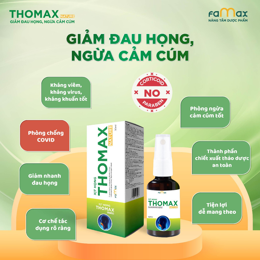Combo 2 lọ Xịt họng Thomax Nature 30ml hỗ trợ giảm ho, giảm đau họng, ngừa cảm cúm
