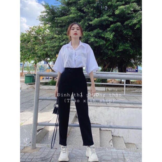 Quần baggy nữ ống côn vừa quần tây nữ chất tuyết mưa cạp cao siêu tôn dáng Banamo Fashion