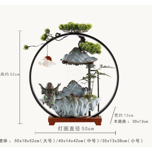 Thác Nước Phong Thủy Khói Trầm Chú Tiểu Có Vòng Đèn Led Hào Quang