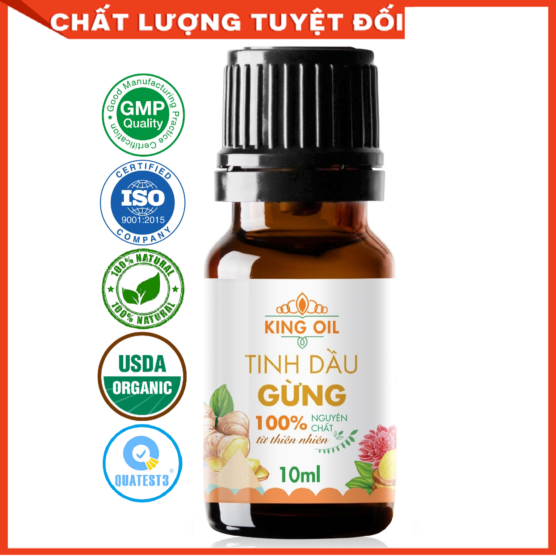 Tinh dầu Gừng 10ml nguyên chất từ thiên nhiên, Thơm Phòng, Khử Mùi, Kháng Khuẩn, Đuổi Muỗi - KingOil