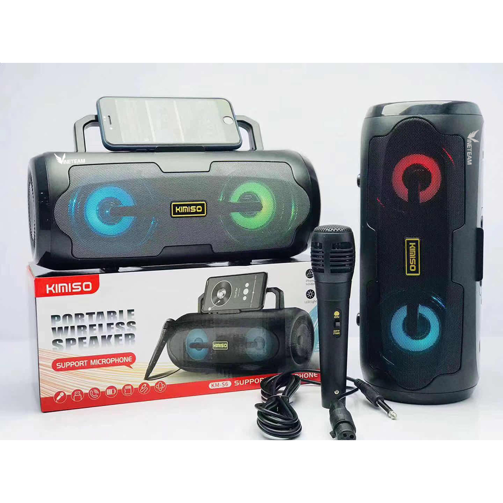 Loa Karaoke Bluetooth Xách Tay KIMISO KM-S6 Mic Hát Có Dây Cắm Trực Tiếp, Bass Không Dây, Đèn Led Sống Động-4083- Hàng Nhập Khẩu