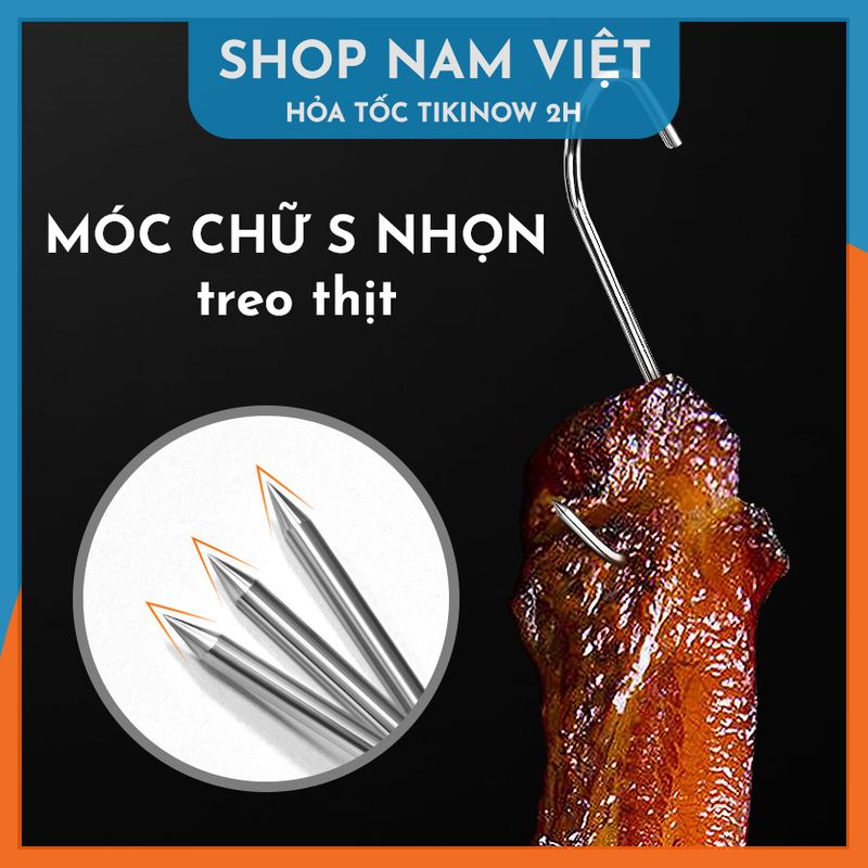 Set 5 Móc Chữ S NHỌN Inox Treo Thịt Cá