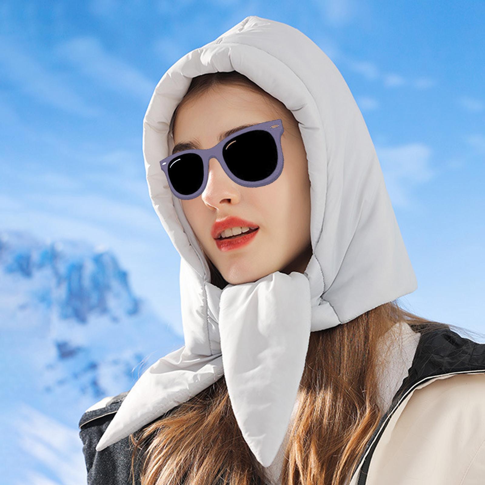 2Pcs Winter Quilted Headscarf Hooded Scarf Warm Windproof Waterproof Down Hat Comfortable Neck Warmer Adjustable Female Ear Protection