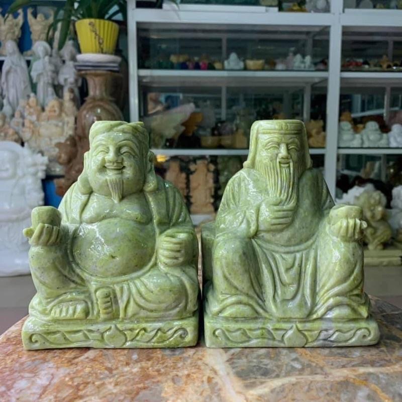 Bộ Thần Tài, Thổ Địa Đá Ngọc Serpentine - cao 16.5cm