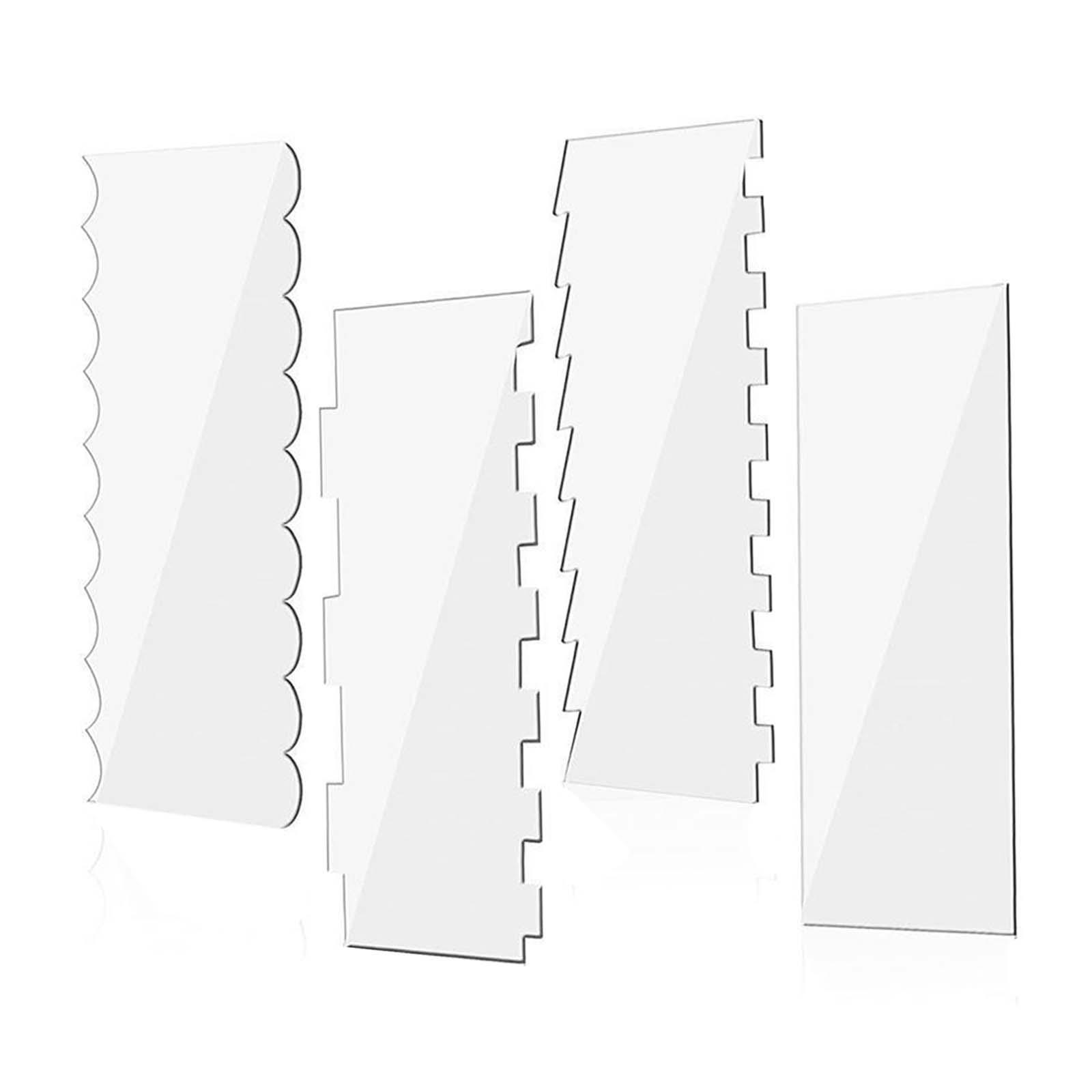 4 Pieces Large Acrylic Cake Tool Cake Comb Frosting Baking Tools Cake Icing Decorating Comb Pastry Cutter Clear for Wedding Party