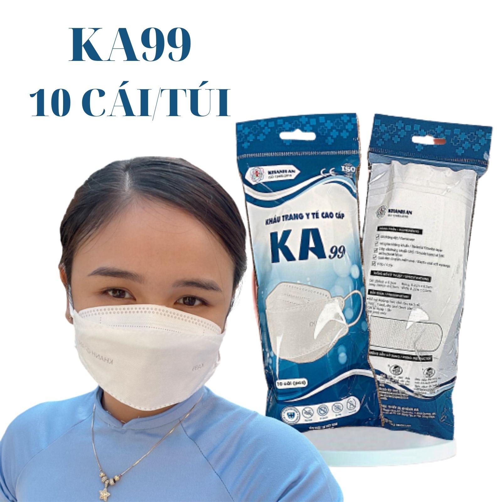 10 cái Khẩu trang y tế 4D Khánh An KA99 kháng khuẩn 99% công nghệ Hàn Quốc KF94 dạng túi tiện lợi tiết kiệm