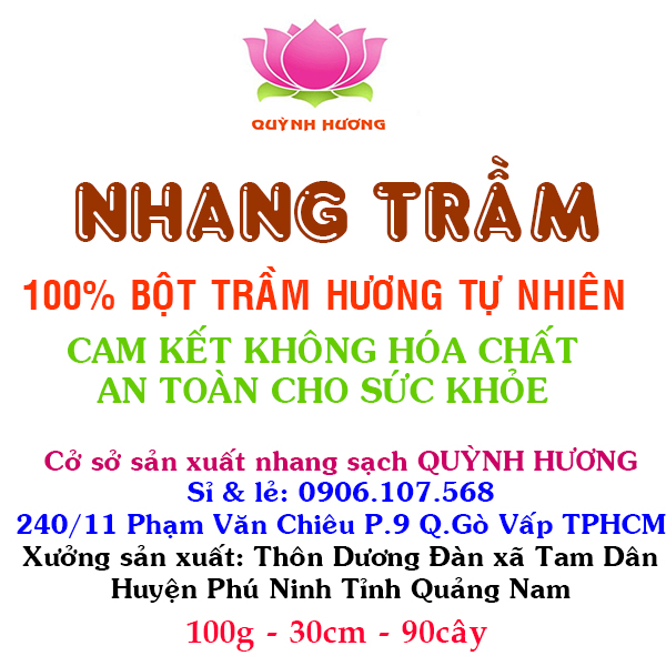 Nhang trầm hương tự nhiên từ xứ sở trầm QUỲNH HƯƠNG 3 tấc 100g 90 cây