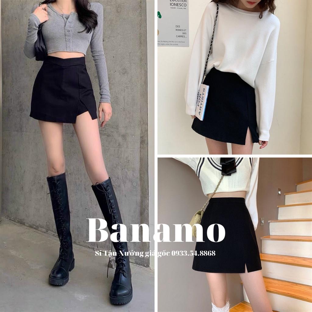 Chân váy nữ xẻ đùi chất tuyết mưa siêu đẹp thời trang Banamo fashion chân váy A xẻ đùi 5342