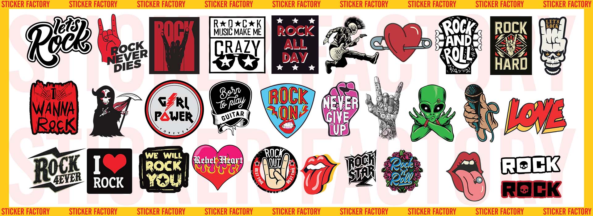 Rock - Set 30 sticker decal hình dán nón bảo hiểm, laptop, xe máy, ô tô - STICKER FACTORY