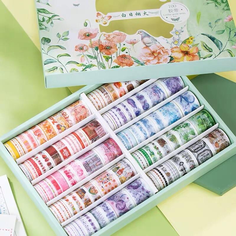 Hộp 100 cuộn washi tape dễ thương (có tách lẻ 20 cuộn)