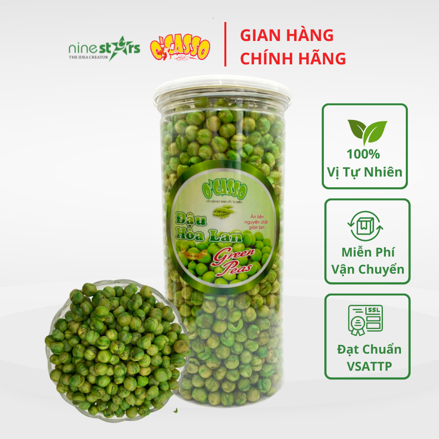 Combo 2 Hộp 500g Đậu Hòa Lan Sấy Giòn Vị Tỏi Ớt Và Đậu Hòa Lan Sấy Giòn Vị Muối (500G/Hộp nắp thiếc)