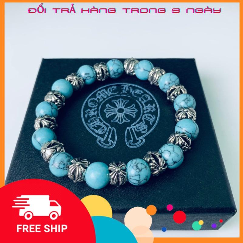 Vòng tay đá xanh lam Chrome Heart full box cao cấp .