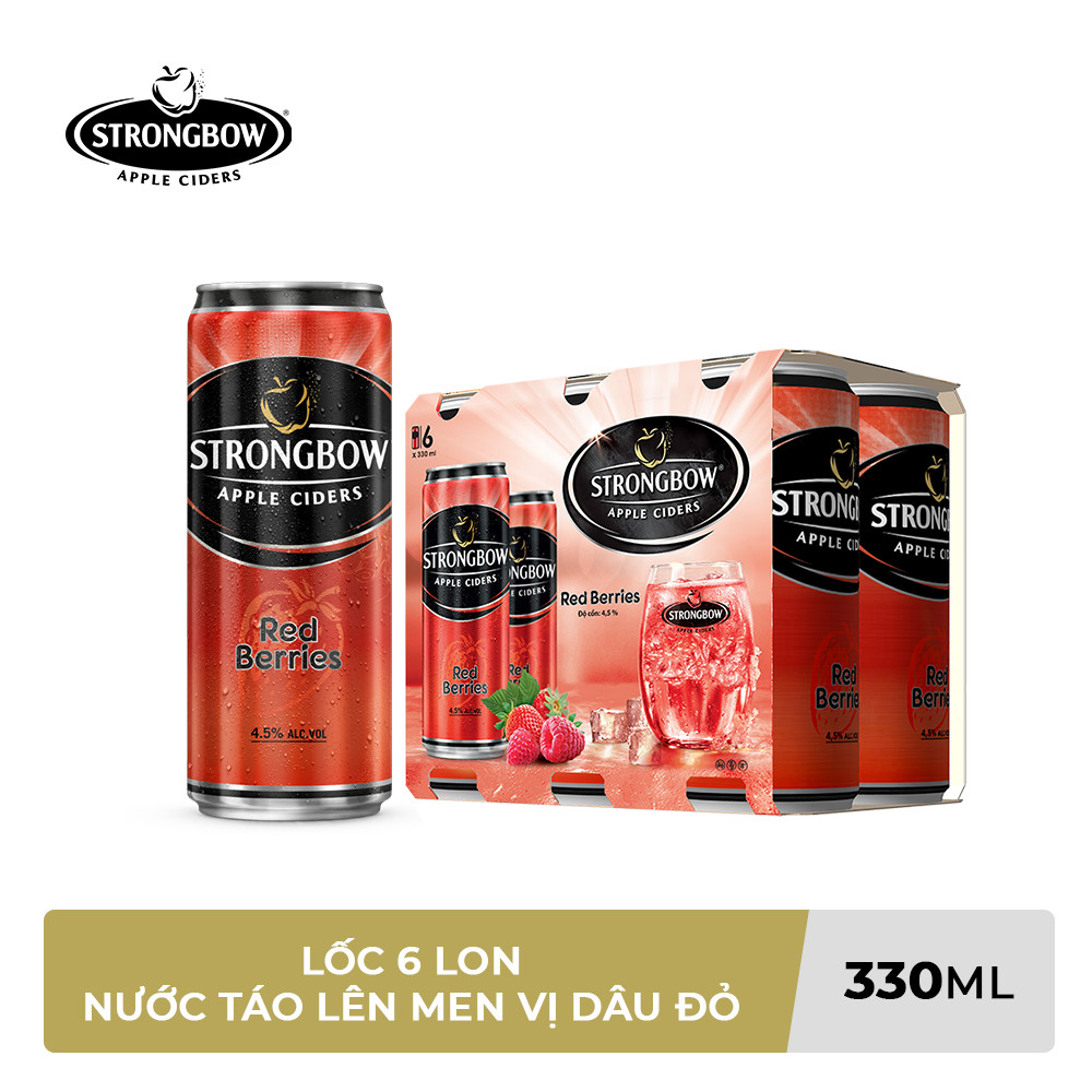 Lốc 6 Lon cao Strongbow vị Dâu đỏ (330ml x 6 Lon)