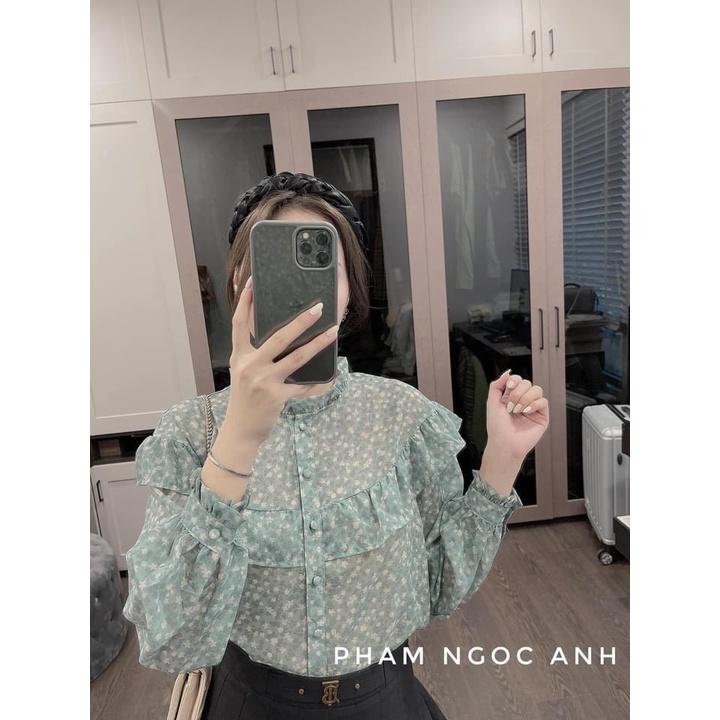 ÁO SƠ MI HOA XANH BÈO VAI KHUY BỌC - DRA0031