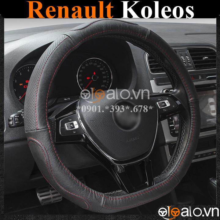 Bọc vô lăng D cut xe ô tô Renault Koleos volang Dcut da cao cấp - OTOALO - Đen chỉ đỏ