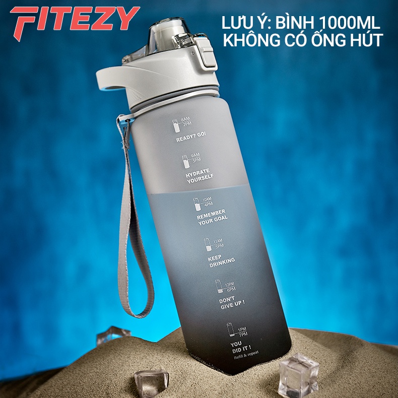 Bình Đựng Nước Màu Sắc Ready Go 1000ml Có Ống Hút Kèm Bộ Sticker Dán