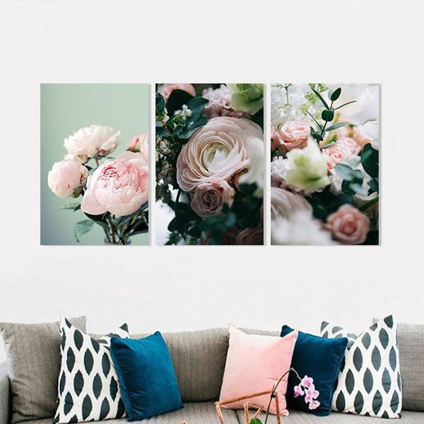 Bộ 3 Tranh Canvas Viền Composite Trang Trí "Hoa Trà" W296
