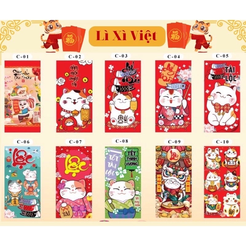 Set 100 bao lì xì Tết 2024 , phát tài cả năm hàng đẹp nhiều mẫu mới , vô cùng xinh xắn và cute