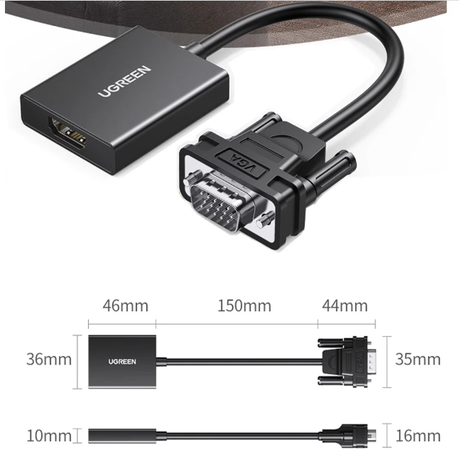 Cáp Chuyển đổi VGA sang HDMI + Audio 3.5mm UGREEN 50945 - Hàng chính hãng