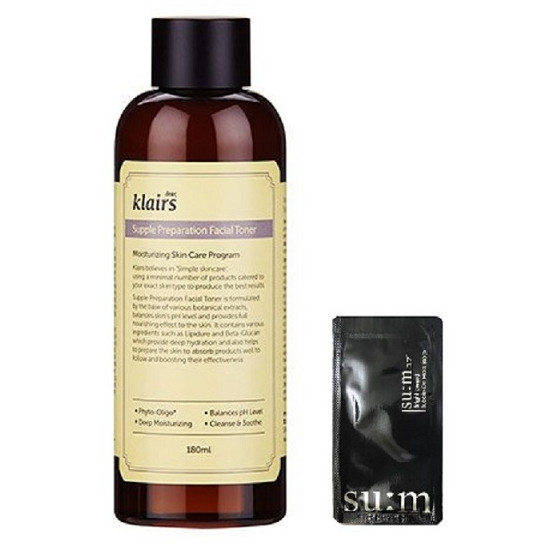 Nước hoa hồng chống viêm, dưỡng ẩm Klairs Supple Preparation Facial Toner 180ml + Tặng 1 Mặt Nạ Su:m Đen