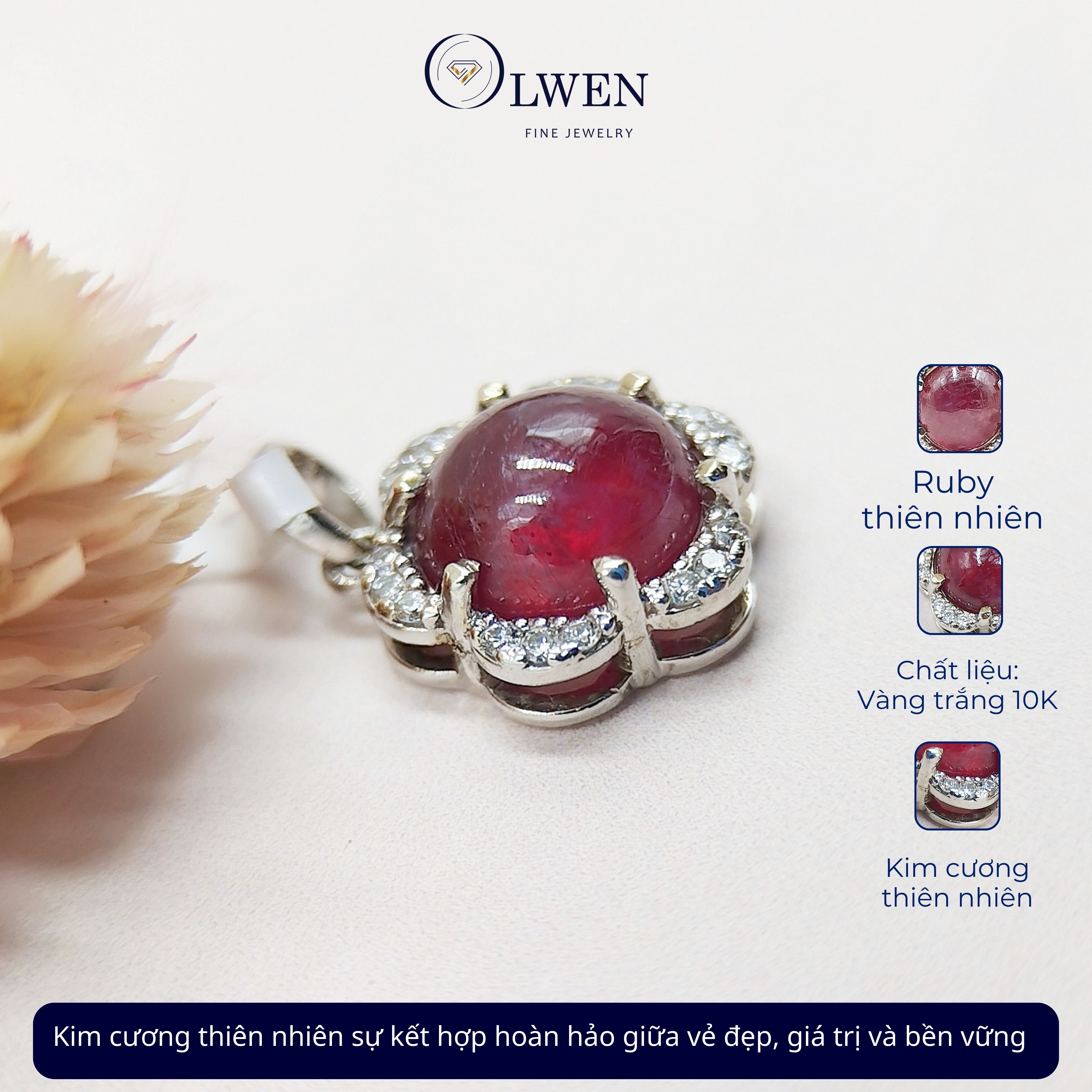 Mặt dây chuyền ruby kim cương thiên nhiên OW9