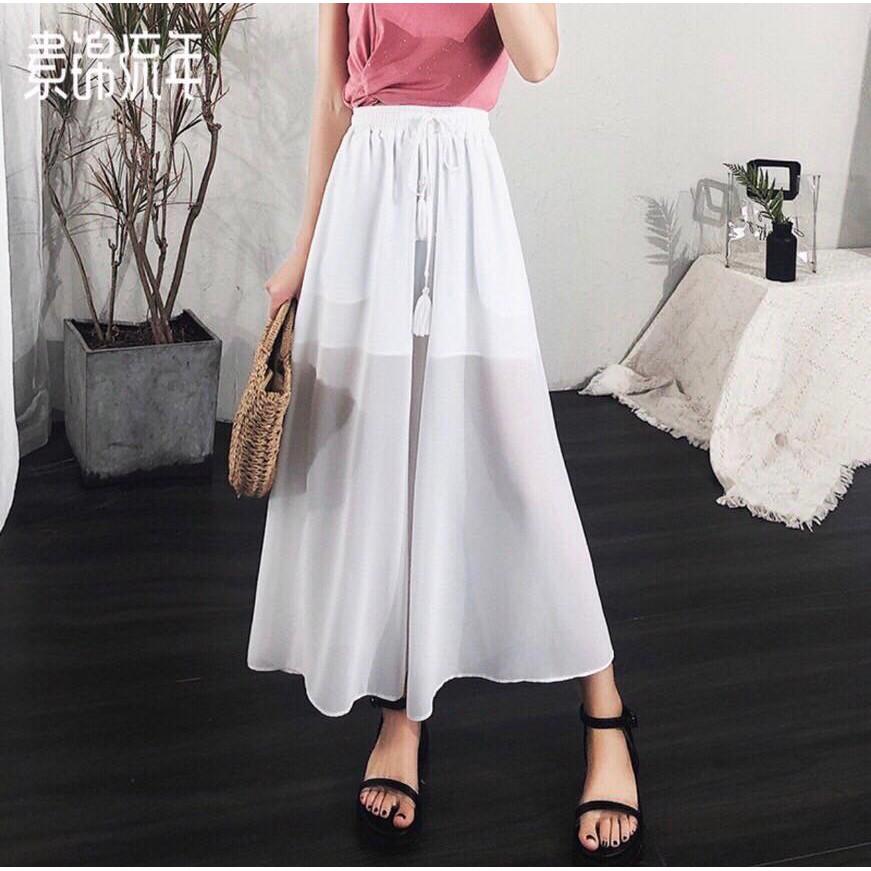 Quần lanh 2 lớp phong cách ulzzang dáng suông, giả váy mềm đẹp phối đồ thời trang nữ ống rộng.