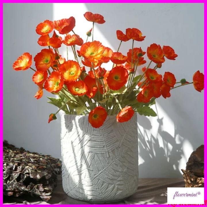 Hoa giả, cành hoa anh túc 3 bông trang trí nhà cửa dài 60cm Flowermini AT-01
