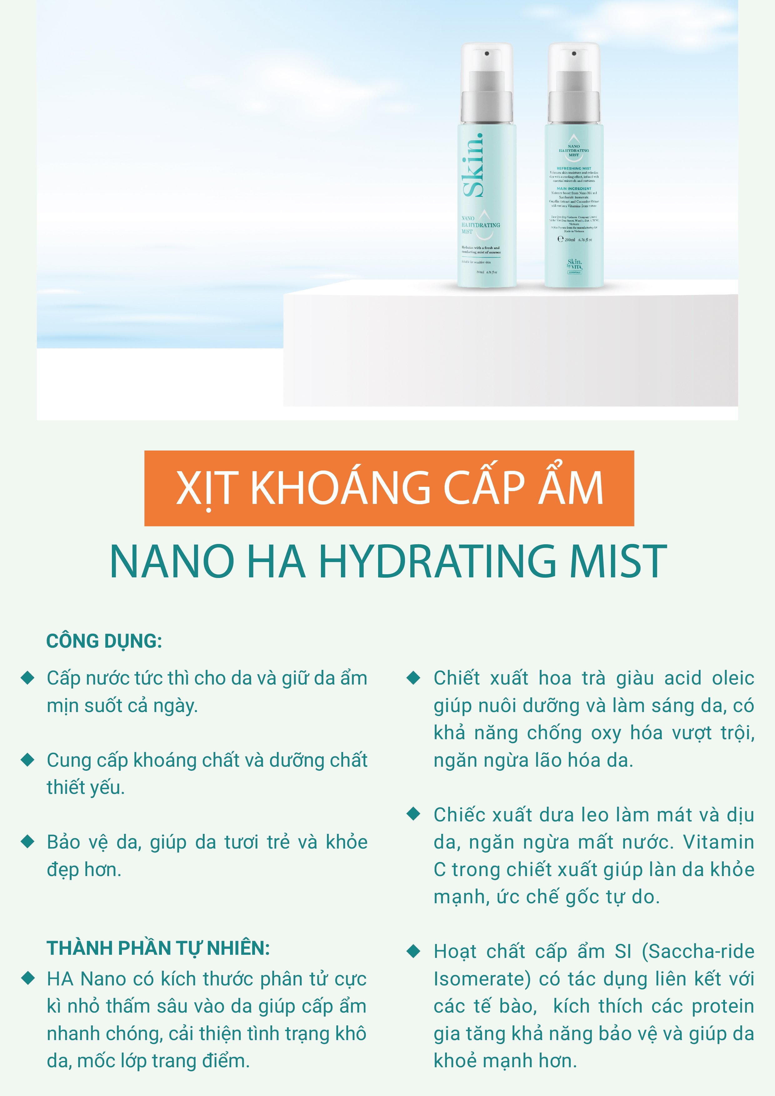 Xịt khoáng Skin. by VITA 150ml - Nano Hydrating Mist