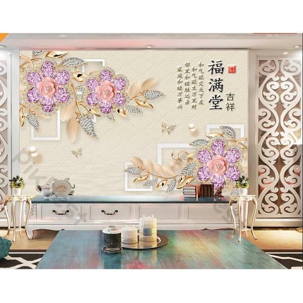 Tranh dán tường Hoa trang sức phú quí hiện đại, tranh dán tường 3d hiện đại MS1202649