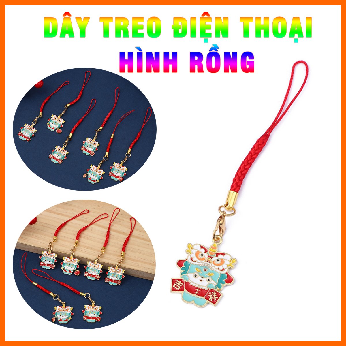 Dây Treo Điện Thoại Dây Đỏ Hình Rồng May Mắn