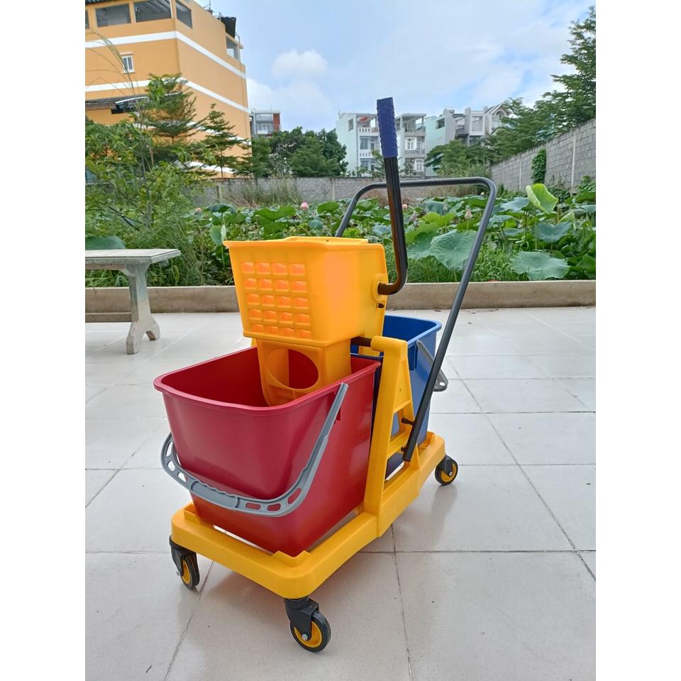 XE VẮT MÓP ĐÔI 46L XE LAU NHÀ CÔNG NGHIỆP, XE LAU NHÀ 2 NGĂN