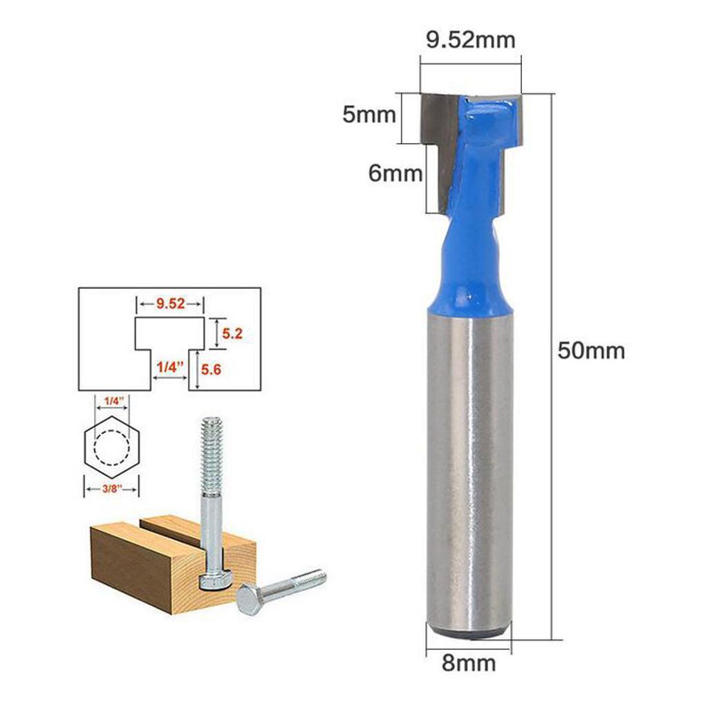 2Pcs 8mm Shank T- Slot Woodworking Router Bit Carpenter Milling Cutter 3/8''